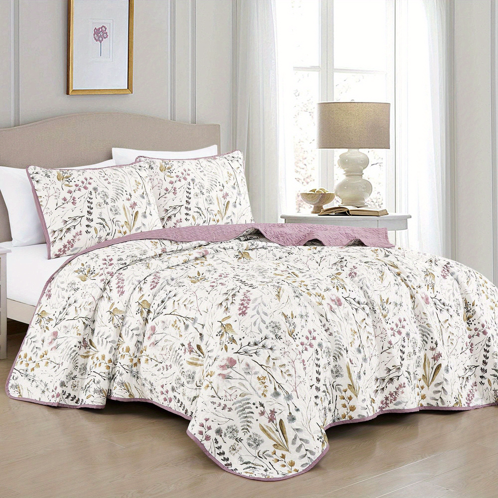 

3 Piece Printed Quilt Set Lightweight Bedspread Set