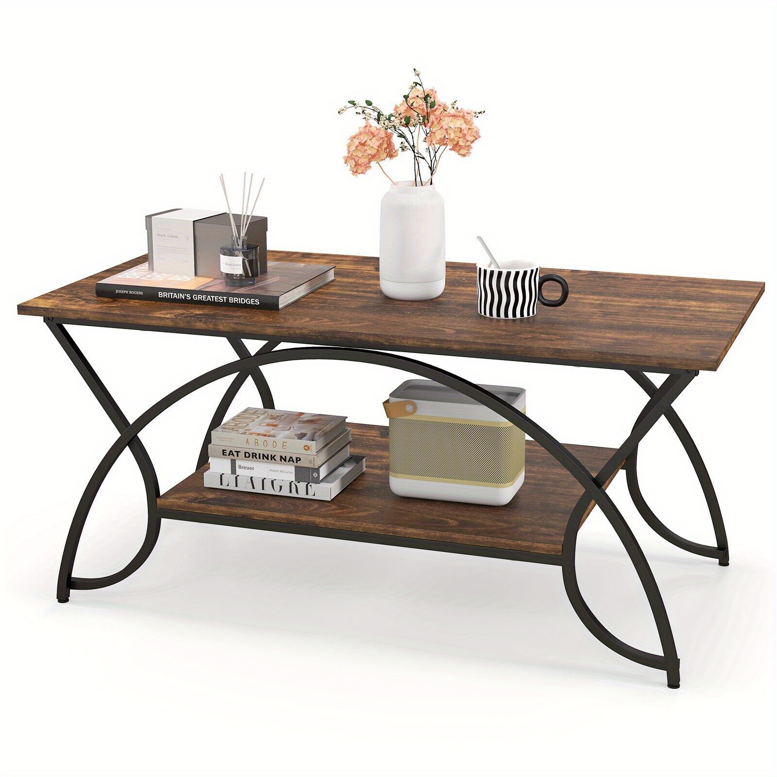 TEMU Goflame Modern Wood Table 2-tier Rectangular Accent Table Chic Cocktail Table