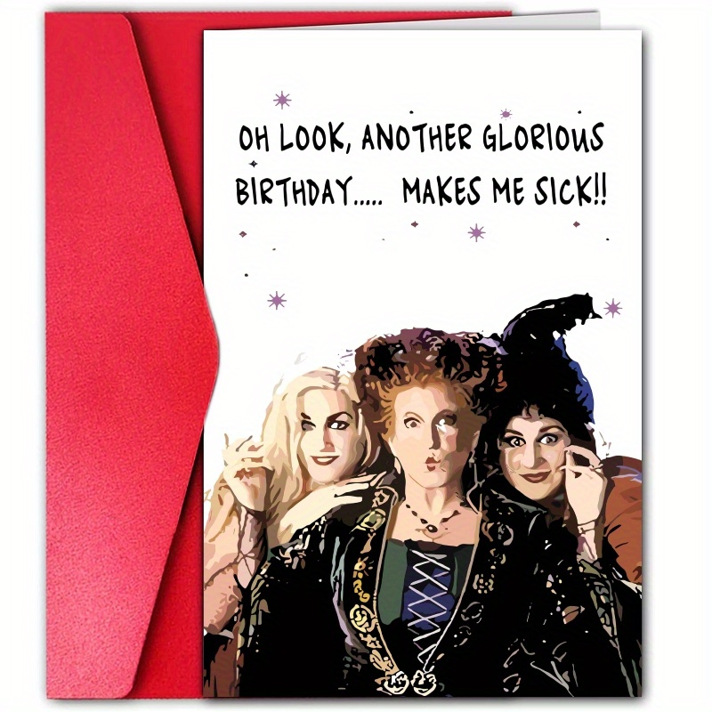 

Halloween Greeting Card: Funny Witch & Queen Birthday Card For Anyone - Cartoon Animal Pattern