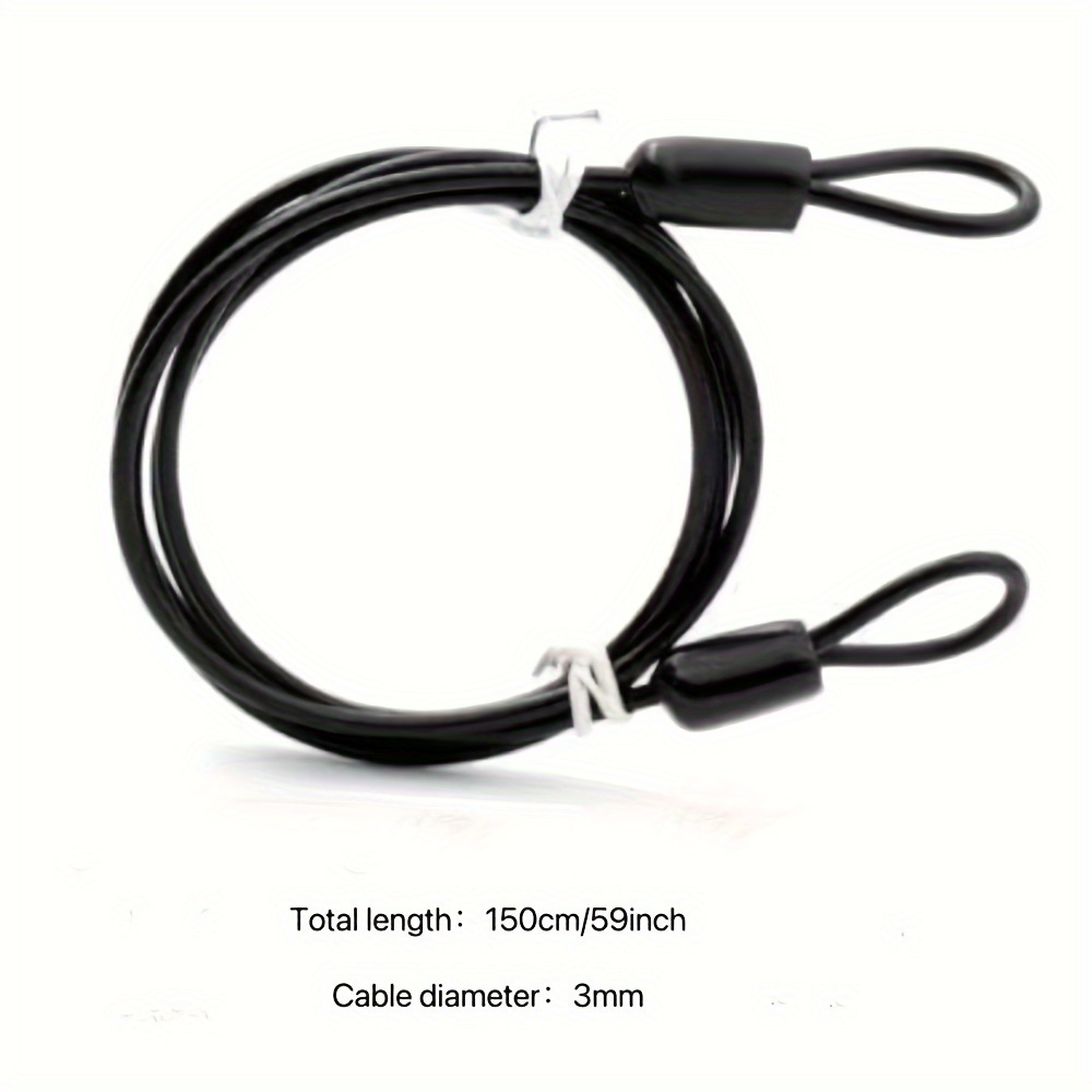 3mm Braided Steel-coated Security Cable Lock - Lightweight, Double Loop Design For Outdoor Travel & Luggage Safety