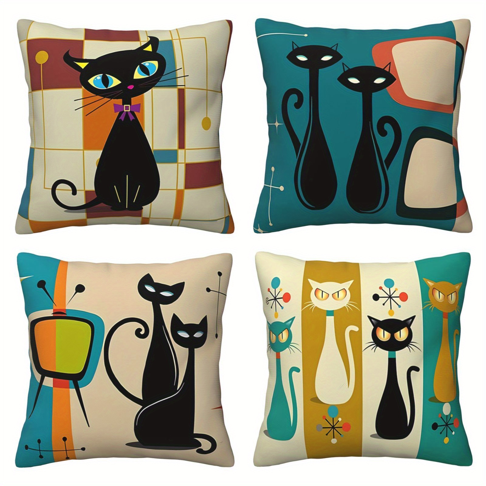 

4pcs Short Plush Cushion Cover For Sofa Bed Home Decor, 2 Sided 3d Print Covers 18*18 Printing No Pillow Core
