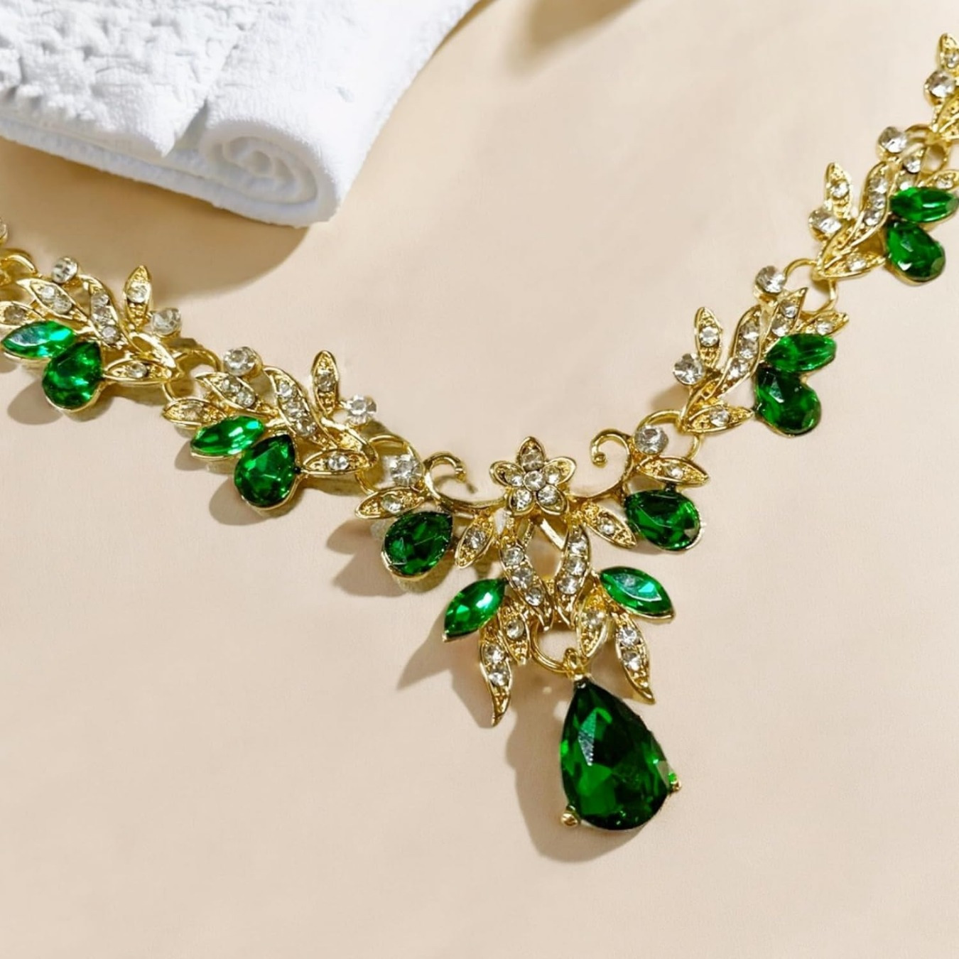 2pcs golden necklace earrings jewelry set women bridal - Temu