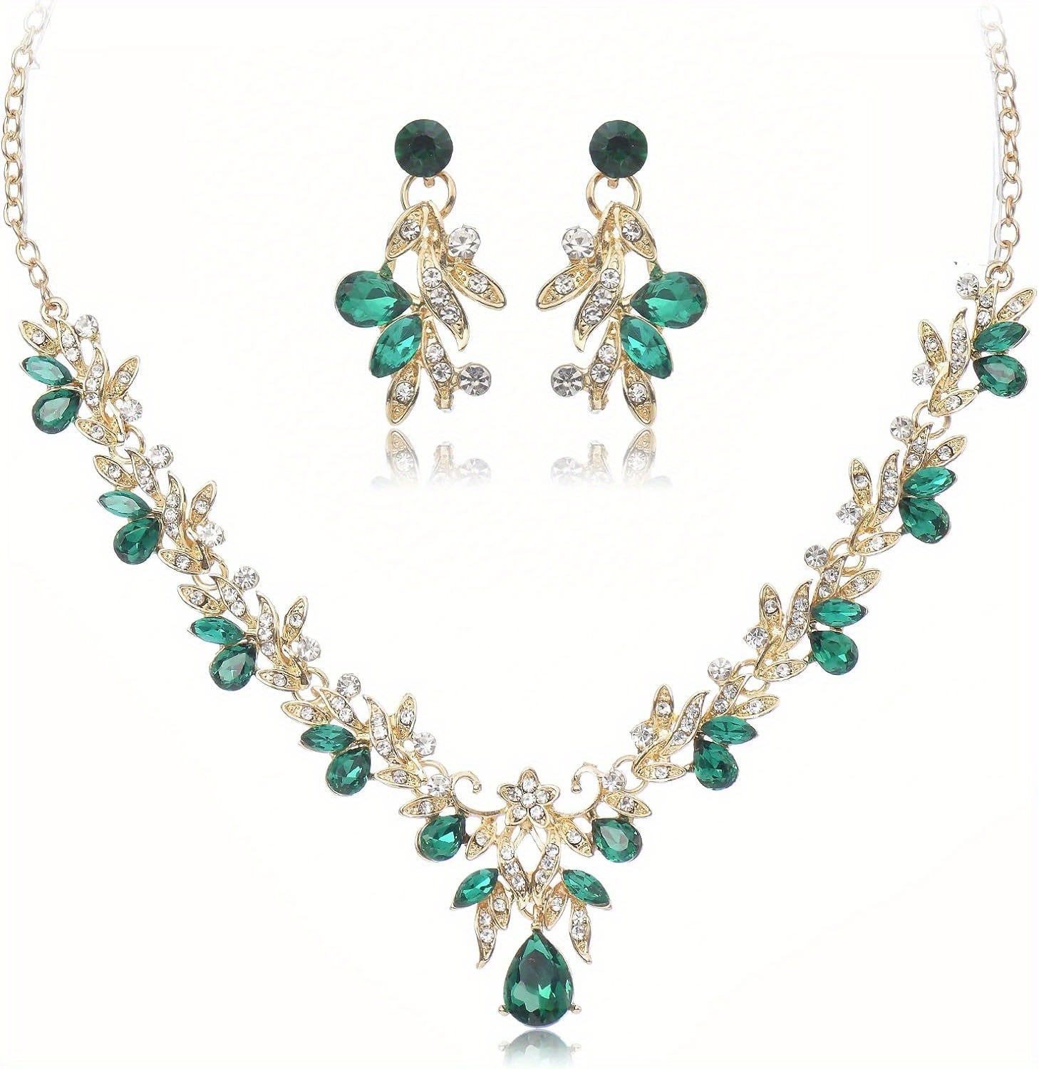 Prom Jewelry Gold Rhinestone Necklace Set Gold Pc Rhinestone