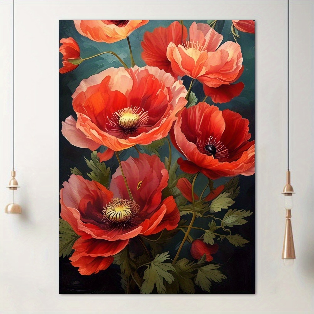 

Canvas Print Wall Art - Red Poppy Flowers Poster, High-quality Canvas Artwork For Living Room, Bedroom, Kitchen, Office, Cafe - Elegant Floral Home Decor Gift
