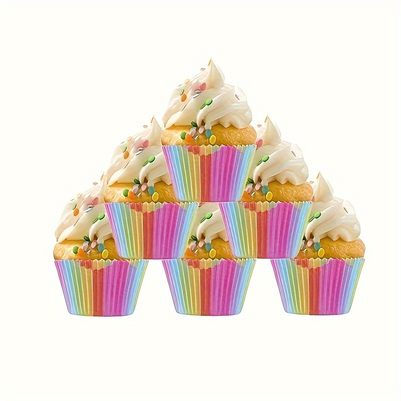 100pcs rainbow disposable muffin cups vibrant cupcake liners for baking   parties kitchen accessories details 5