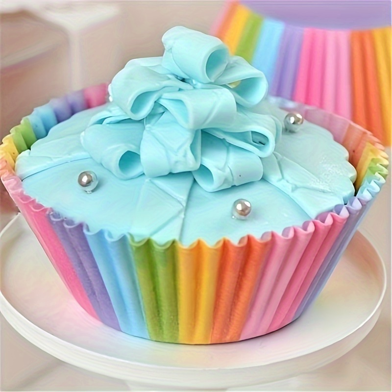 100pcs rainbow disposable muffin cups vibrant cupcake liners for baking   parties kitchen accessories details 4