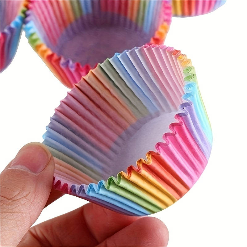 100pcs rainbow disposable muffin cups vibrant cupcake liners for baking   parties kitchen accessories details 3