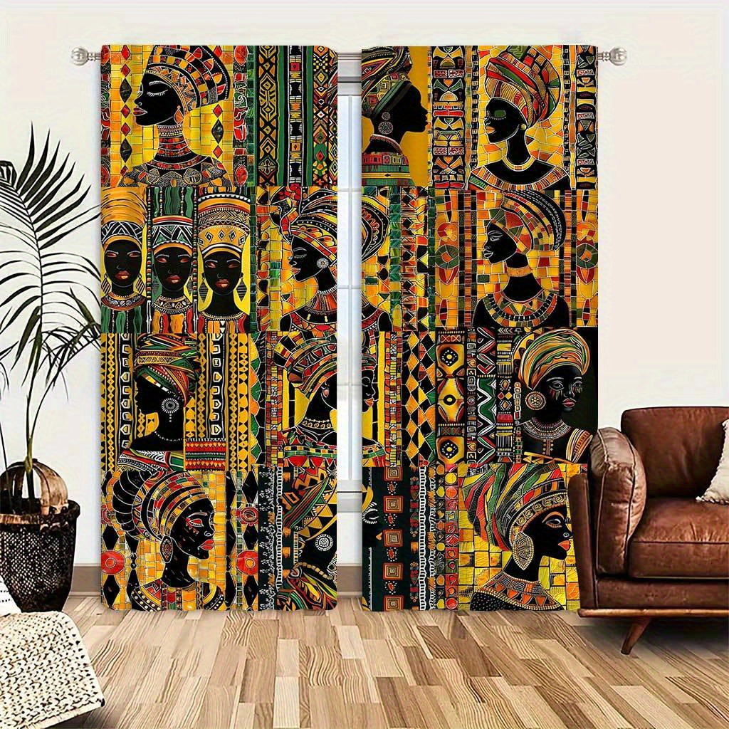 

Boho-chic African Girl Print Curtains - Easy Care, Perfect For Living Room & Bedroom Decor, Durable Polyester With Tieback Design Queen Size Comforter Set With Curtains Curtains