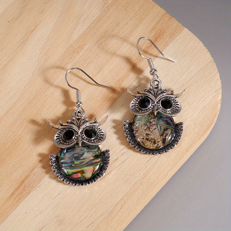 TEMU 1 Pair Bohemian Owl Earrings Inlaid Imitation Gemstone Vintage Style Jewelry Gift For Women Girls