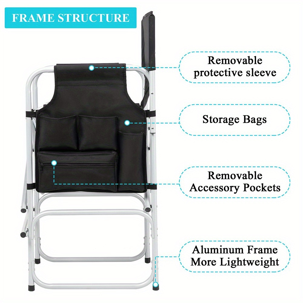 

Director's Chair, Black Canvas Foldable Chair, Lightweight Aluminum Frame, With Storage Bag And Accessory Bag, Without Carrying Bag