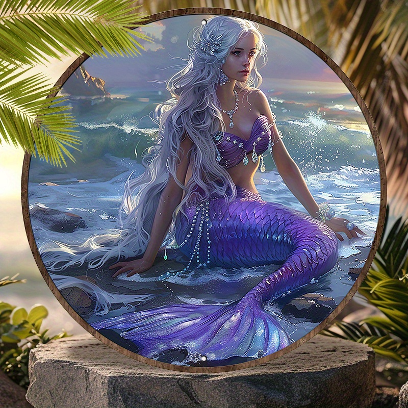 

Mermaid Waves 8x8" Round Aluminum Wall Art - Durable, Waterproof Metal Sign For Home & Office Decor