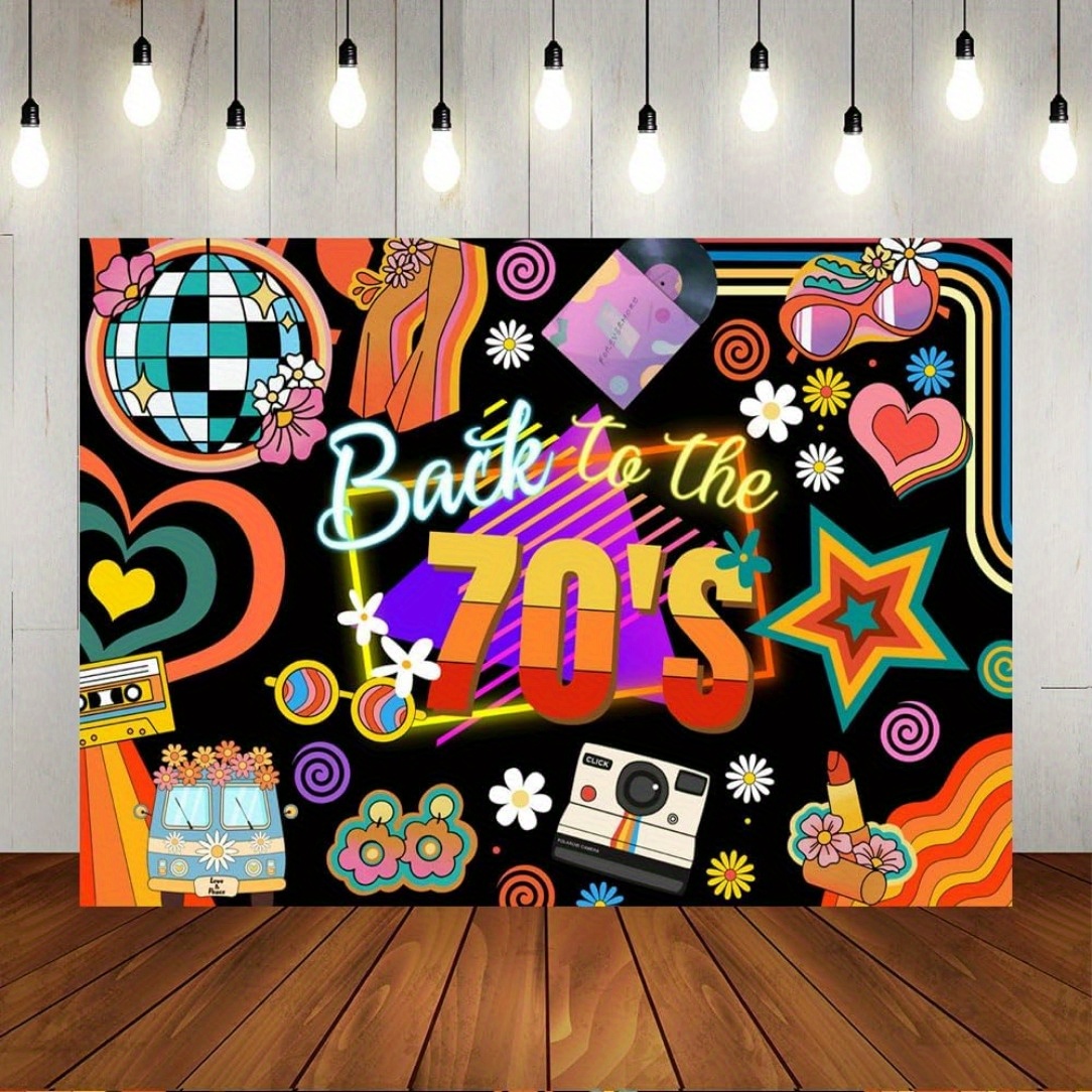 

70s Disco Party Backdrop | Polyester Banner For Birthday, Themed Events | 1pc | No Electricity Needed | Retro 1970's Decor With Disco Ball, Neon Dance Night | Photography & Photo Booth Background