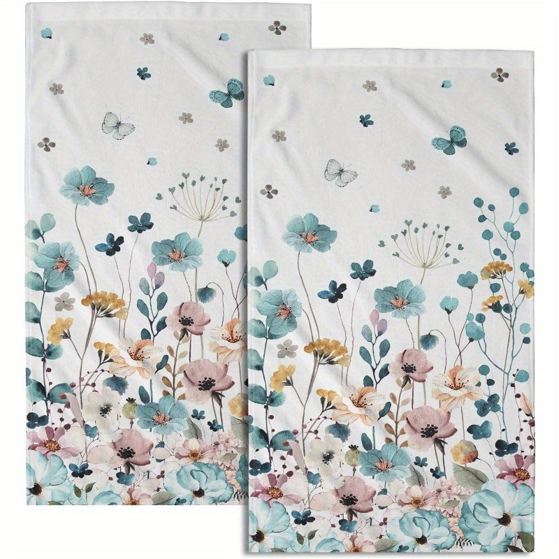 

2pcs Colorful Flower Hand Towels Summer Wildflower Butterfly Floral Fingertip Towels Absorbent Towels For Kitchen Bathroom Hotel Spa Home Decor 18 X 26 Inch