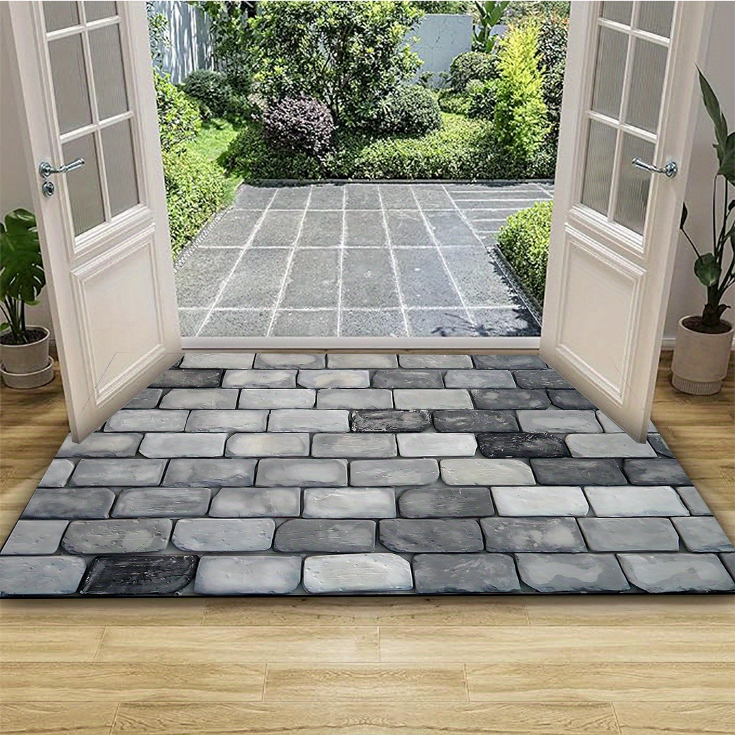 TEMU 2d Flat Printing - 1pc Stone Pattern Non-slip Welcome Mat - Heavy-duty 900g/m² Polyester Backing, For Indoor/outdoor Doorways, Gardens, Patios