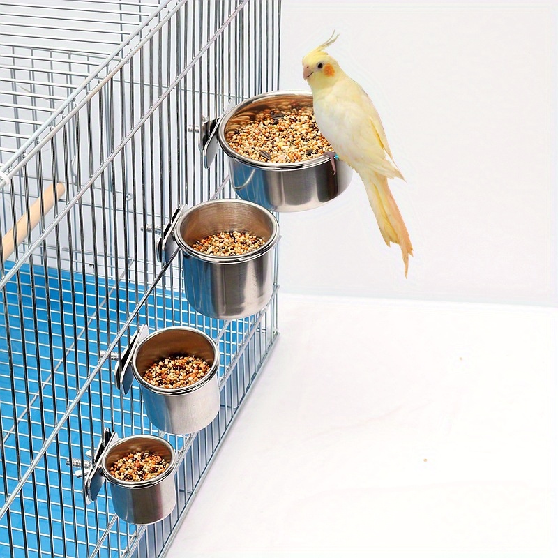 

1pc, Adjustable Stainless Steel Feeding And Drinking Bowl To Hang Inside Cage, Suitable For Small Pet Birds, Parrots, , Etc., Stainless Feeder, Tiger Parrot Food Cup, Trough Feeder