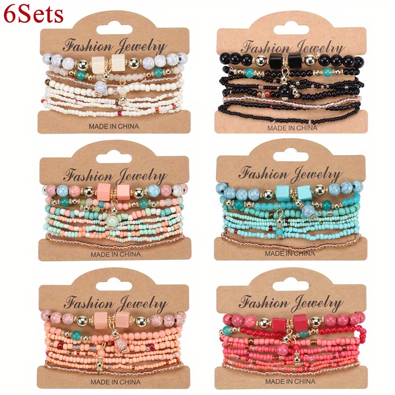 

6set Bohemian Stackable Bead Bracelets, Multilayered Stretch Bangle Multicolor Jewelry Sets, Comfortable Stretch Charm Bracelets, Seeds Beads Bracelet Ethnic Jewelry Gift For Women Men Girl Boy Teen