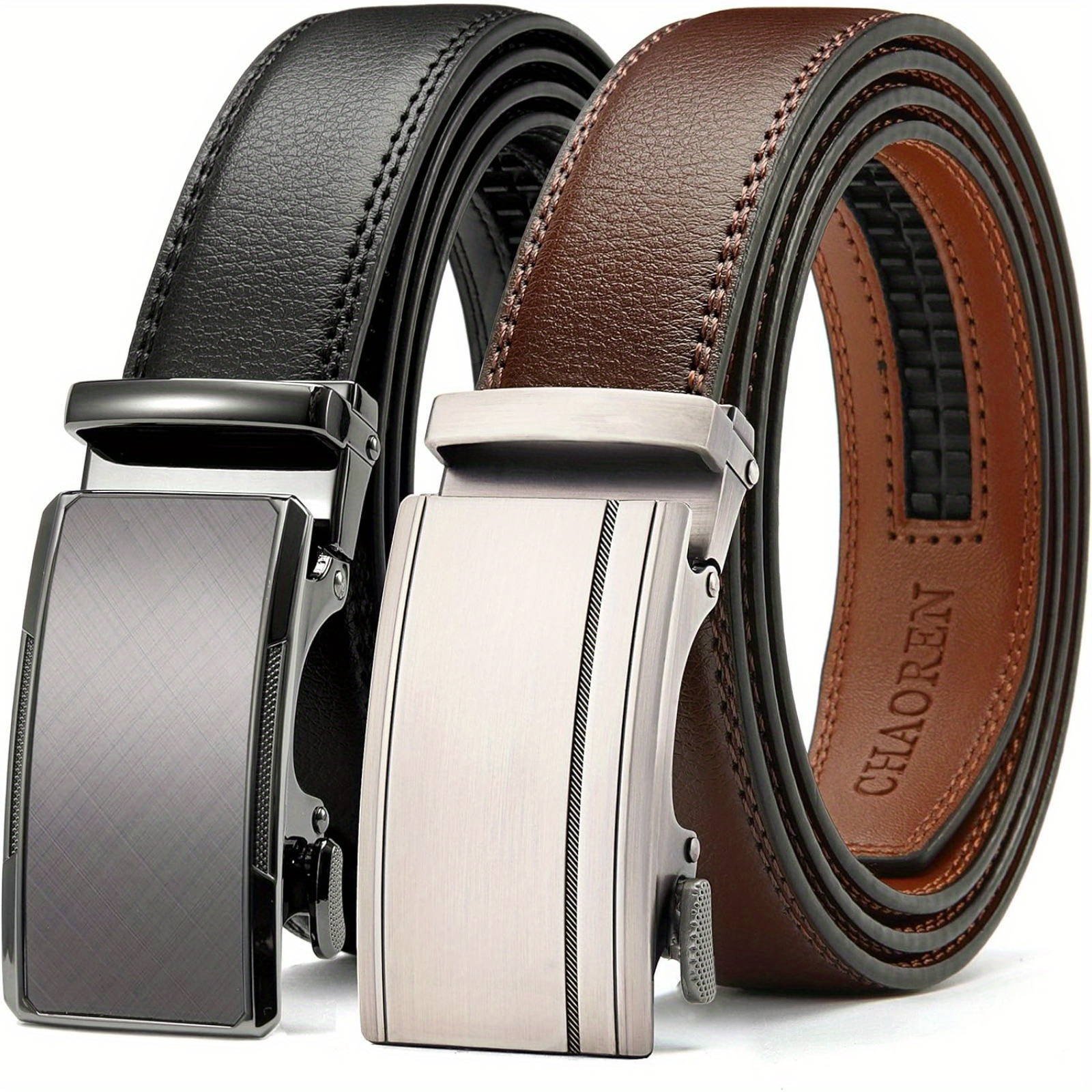 

Chaoren Mens Belts Leather Ratchet 2 Pack - Mens Dress Belt For Dress Pants (32mm)