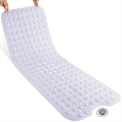 extra long non slip bathtub mat with drain holes suction cups machine washable durable pvc shower rug for car travel in multiple colors