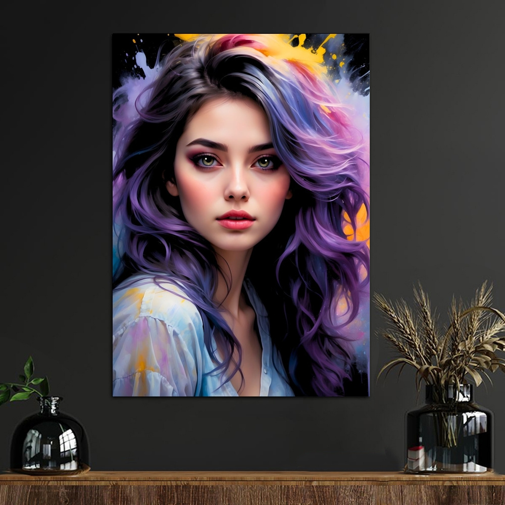 

Elegant Woman Canvas Print Wall Art, High-quality Colorful Hair Girl Portrait, Modern Decorative Artwork For Living Room Bedroom Office Cafe, Vibrant Abstract Female Poster - 1 Piece