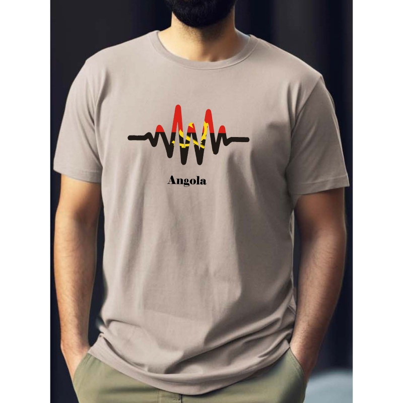 

Angola Line Print Tee Shirt, Tees For Men, Casual Short Sleeve T-shirt For Summer