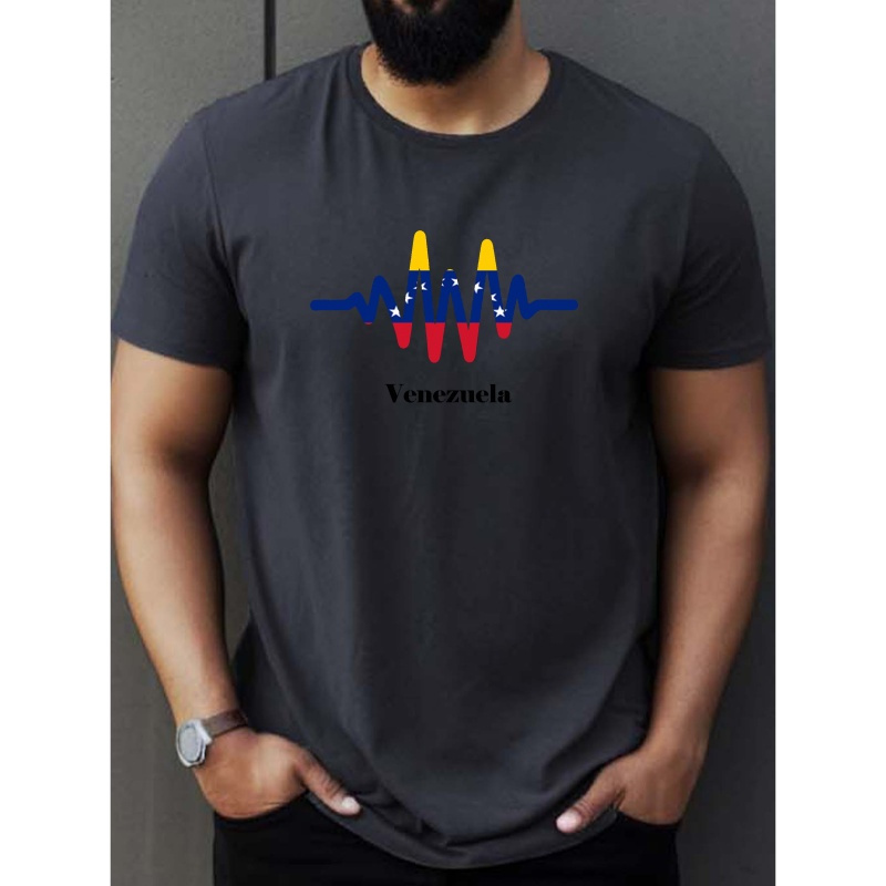 

Heartbeat Pattern Venezuela Print Tee Shirt, Tees For Men, Casual Short Sleeve T-shirt For Summer
