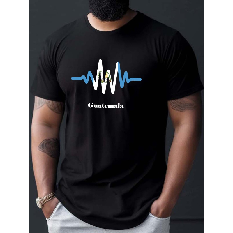 

Heartbeat Pattern Guatemala Print Tee Shirt, Tees For Men, Casual Short Sleeve T-shirt For Summer
