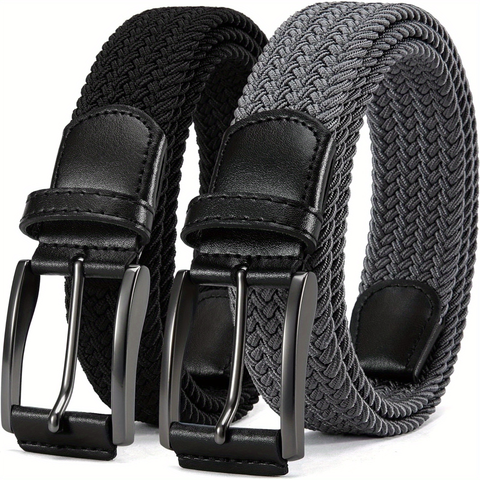 

Chaoren Elastic Braided Golf Belt For Men 2 Pack - Mens Casual Woven Stretch Belts 1 3/8" - For Golf Pant Casual Jeans