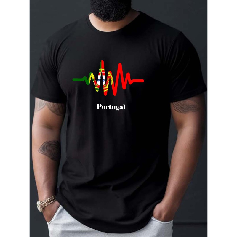 

Heartbeat Pattern Portugal Print Tee Shirt, Tees For Men, Casual Short Sleeve T-shirt For Summer