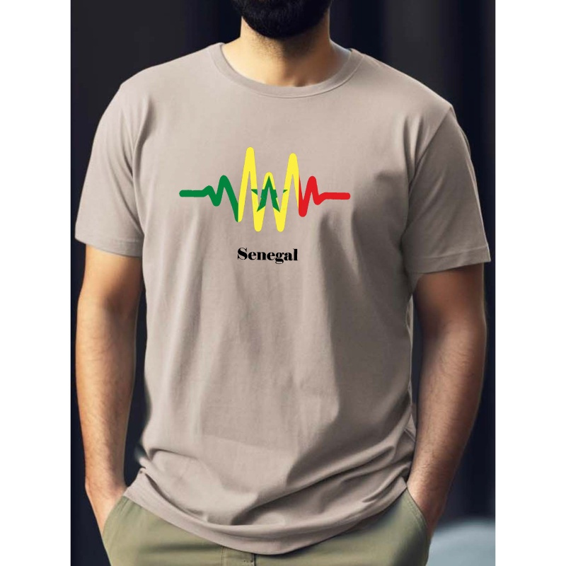 

Heart Beat Pattern Senegal Print Tee Shirt, Tees For Men, Casual Short Sleeve T-shirt For Summer