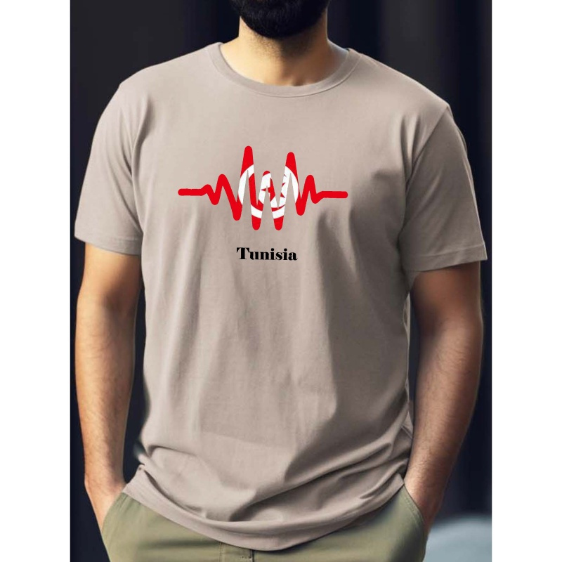 

Heartbeat Pattern Tunisia Print Tee Shirt, Tees For Men, Casual Short Sleeve T-shirt For Summer