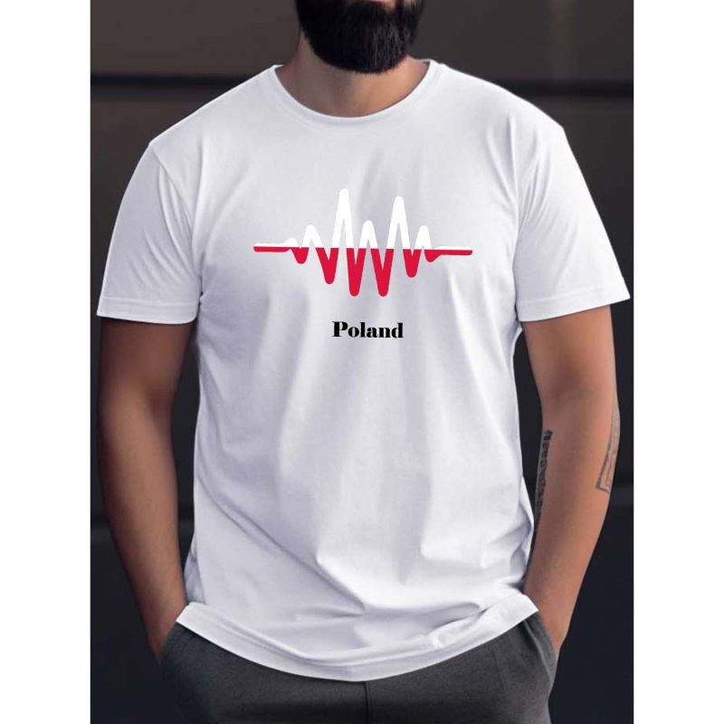 

Poland Flag Line Simply Print Tee Shirt, Tees For Men, Casual Short Sleeve T-shirt For Summer