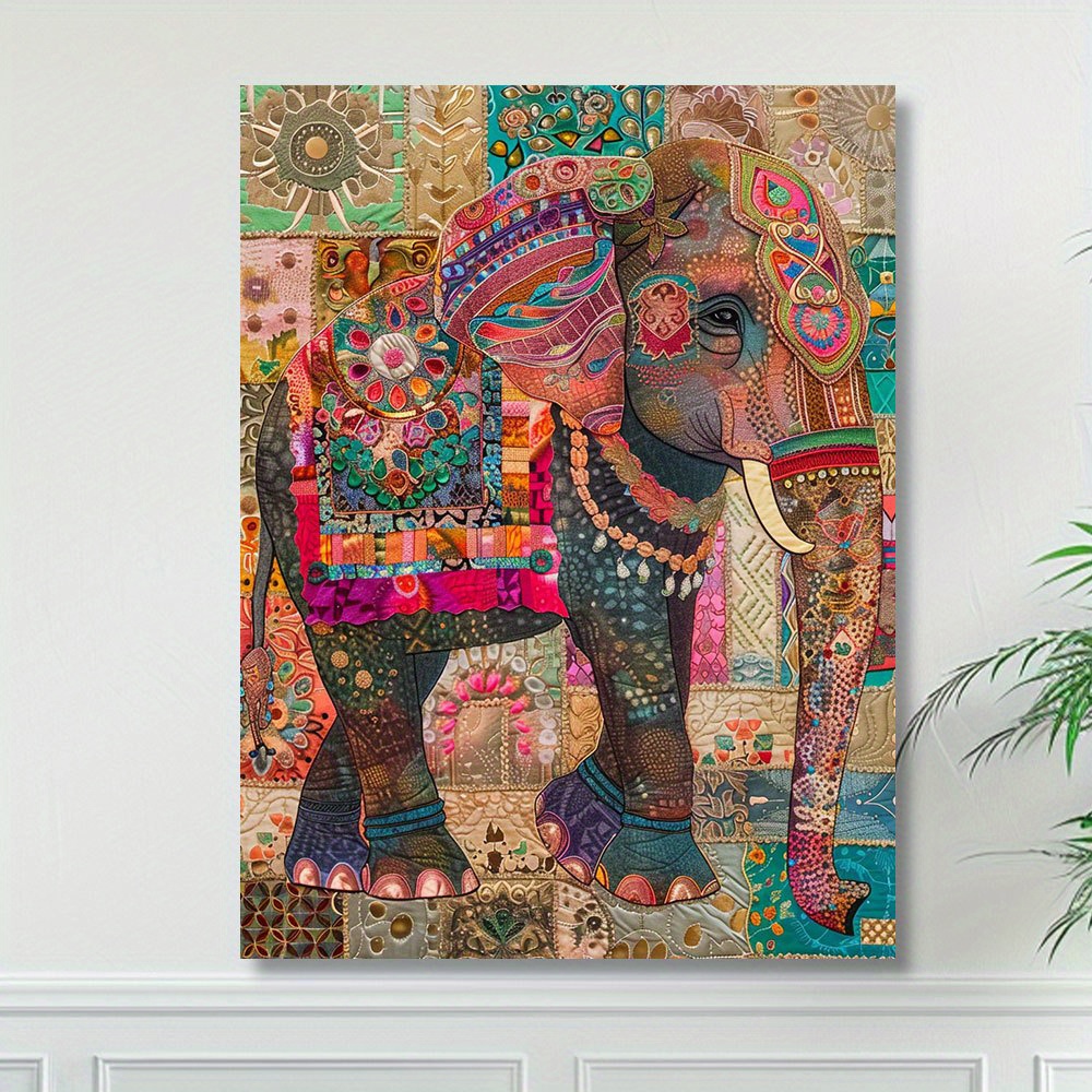 

Print | Vibrantly Patterned And Elephant | Modern Artwork For Home Decor | 12x16 Inches | Bohemian Style Living Room, Bedroom, Hallway Decoration