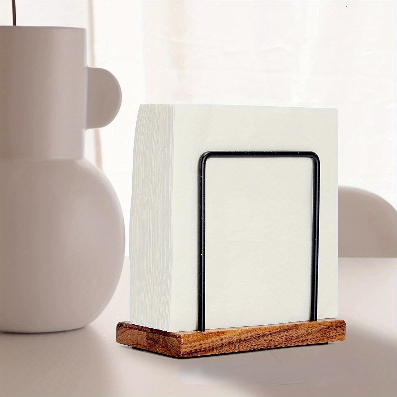 

Elegant Wooden Tissue Holder - Desktop Napkin Stand For Home & Restaurant, Solid Wood Paper Towel Organizer