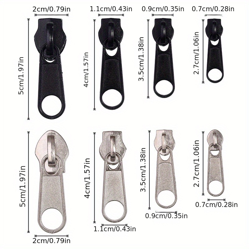Image of 8pcs Metal Zipper Slider Nylon Zips Jacket Bag Purse Pockets Repair Zippers Heads Repair Kits Garment Sewing Additions