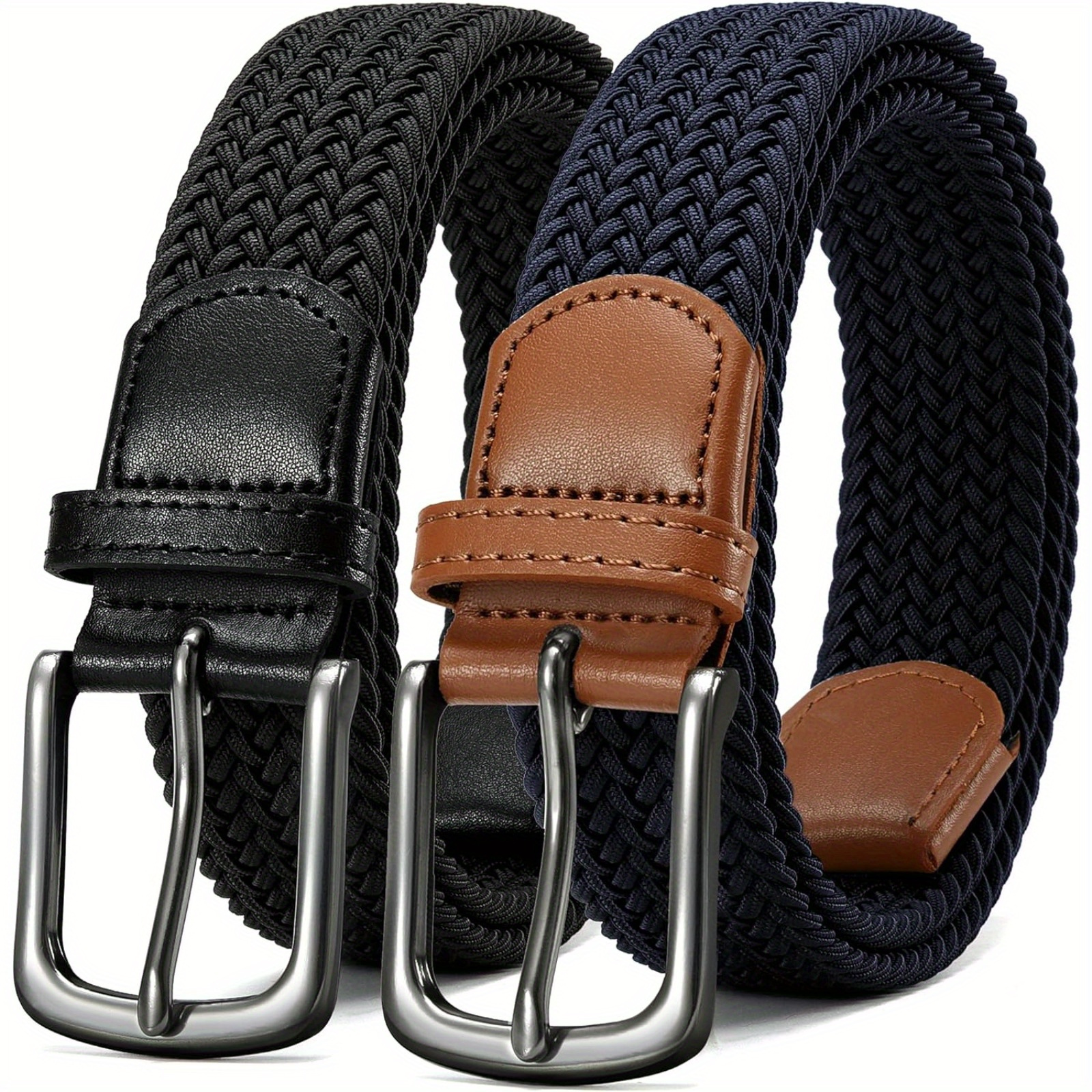 

Chaoren Elastic Braided Golf Belt For Men 2 Pack - Mens Casual Woven Stretch Belts 1 3/8" - For Golf Pant Casual Jeans