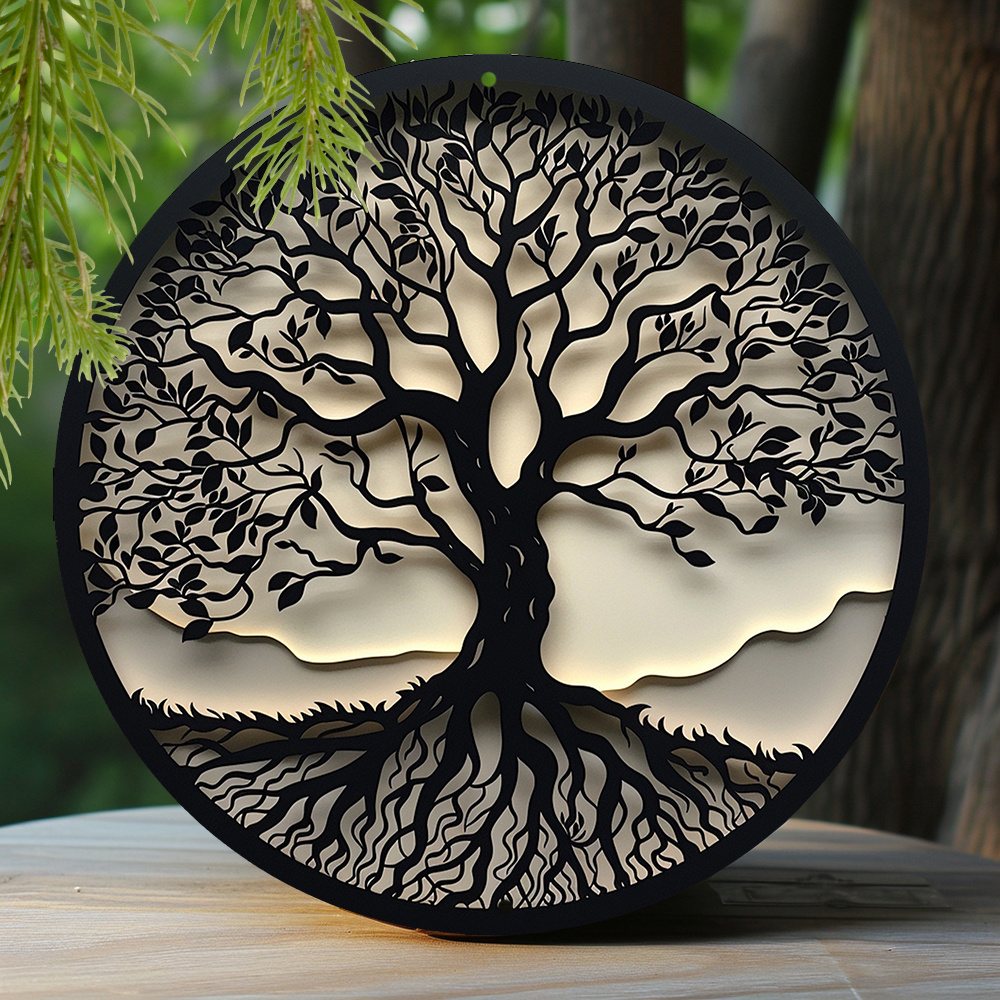 

Tree Of Life Metal Wall Art, 1pc 8 Inch Round Aluminum Sign, Weather Resistant Decorative 2d Effect Outdoor & Indoor Decor, Pre-drilled For Easy Hanging, Nature-themed Room Accent B2043