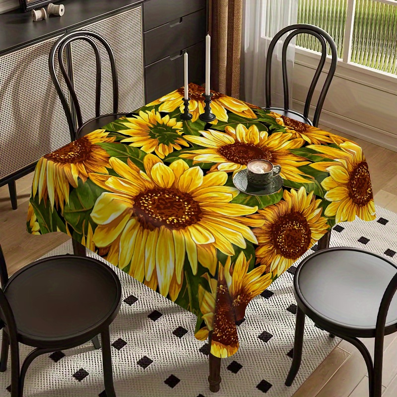 

1pc/sunflower Print Tablecloth, Tablecloth Fabric Tea Tablecloth Literary Tablecloth Square Table Mat