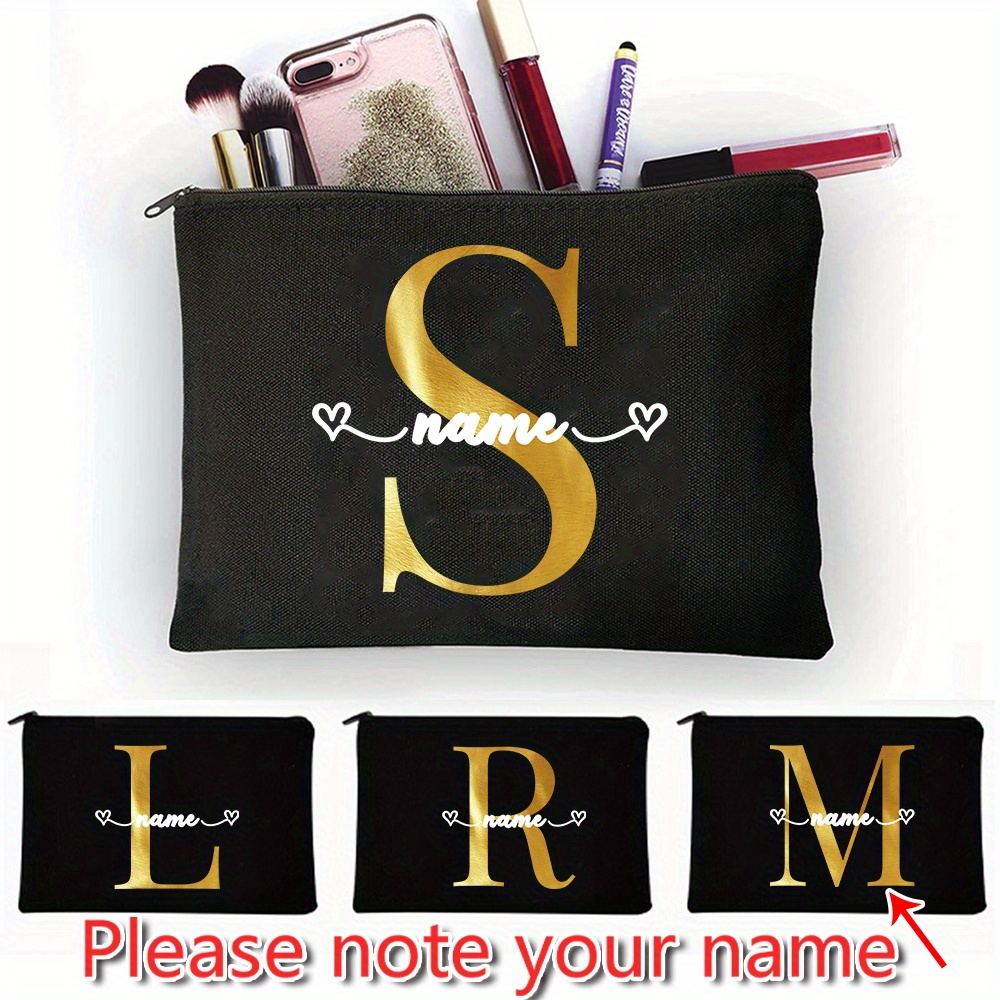 

Personalized Canvas Cosmetic Bag For Women With Monogrammed Initials - Custom Name Makeup Organizer, Non-waterproof Bride Toiletry Case, Free, Classic Design