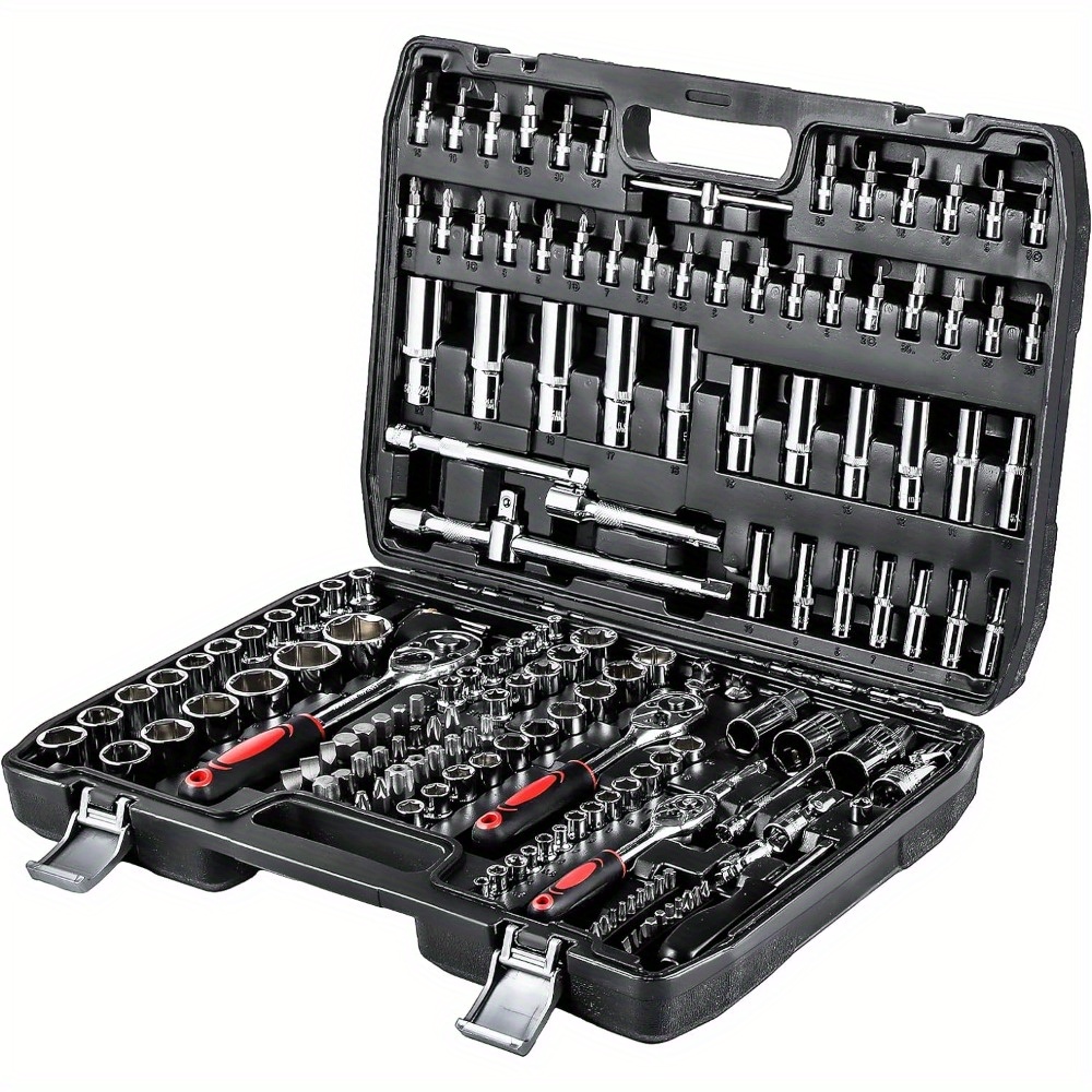 Socket Wrench Set Tool /2'1/4'3/8"172pcs Ratchet Box With Ratchet Wrenches Tools Chrome Vanadium Steel Screwdrivers Wrenches And Bits Nut Box With Ratchet