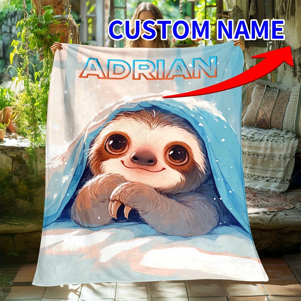 

Personalized Sloth Blanket With Custom Name - Cozy Lightweight Flannel Throw, For Sofa, Bed, Travel, Office, Camping | Chunky Knit Polyester Fabric | Comfort | Machine Washable