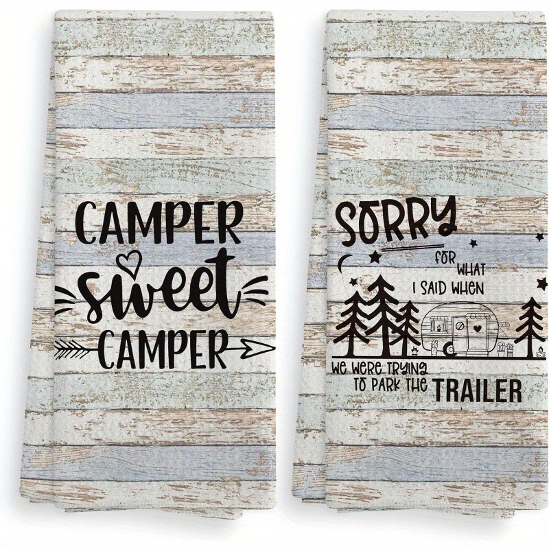 

2pcs Camping Kitchen Towels And Dish Cloths, Camping Cabin Rv Absorbent Drying Cloth Hand Towel Tea Towel For Bathroom Kitchen, Camper Gifts For 18 X 26 Inches