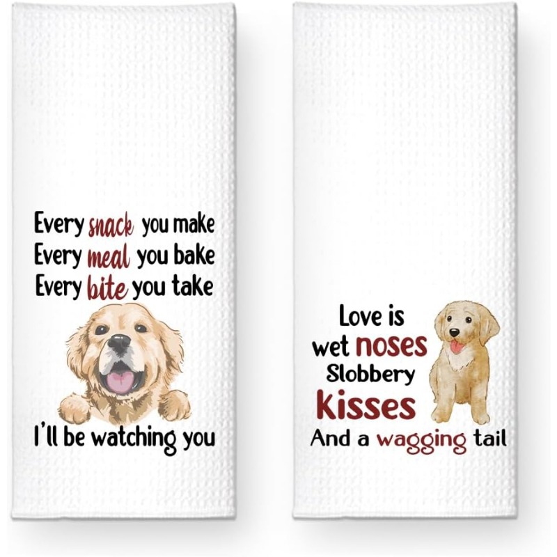 

2-piece 'love Is A ' Funny Kitchen Towels - Perfect Gift For Dog Lovers, Ultra-soft Polyester Blend, Machine Washable, 18x26 Inches