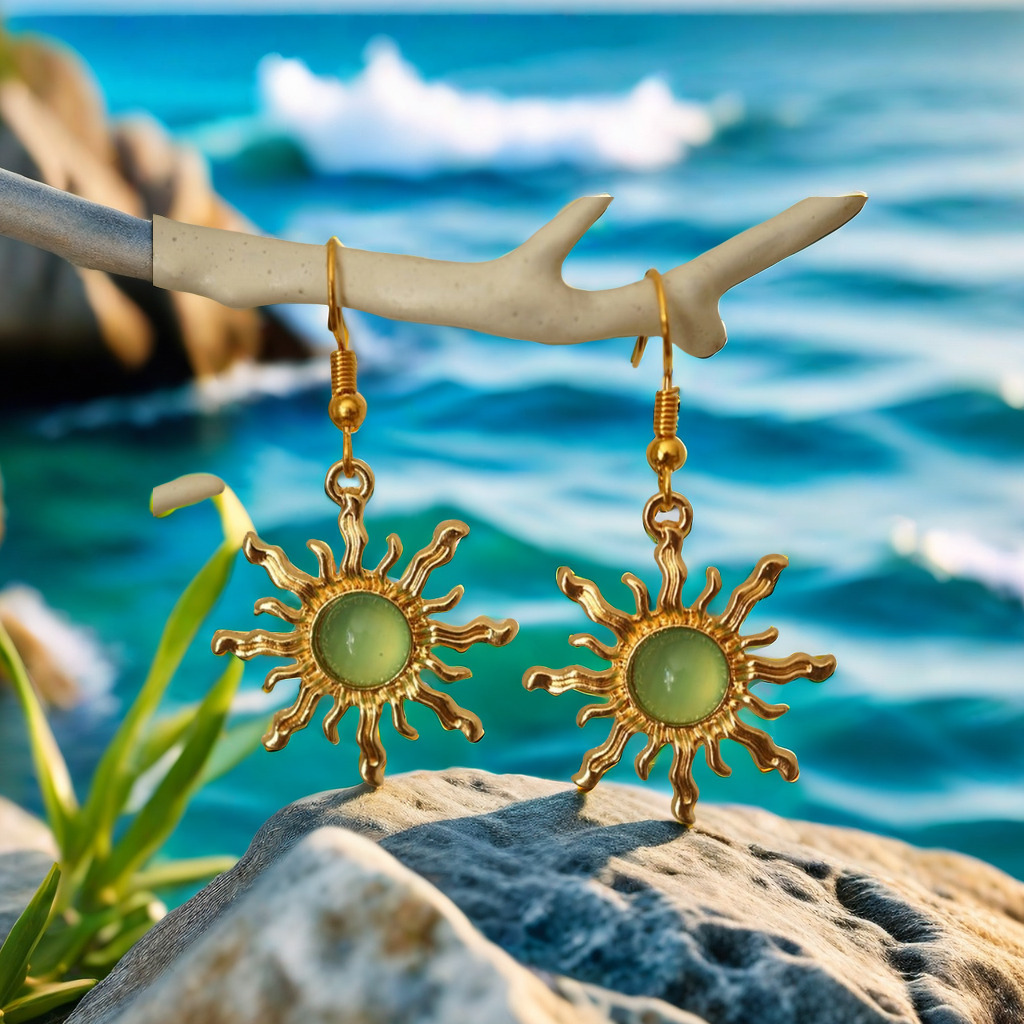 

1 Pair Elegant Gothic Sunflower Drop Earrings With Acrylic Detail, Classic Style Sunburst Dangle Earrings For Women