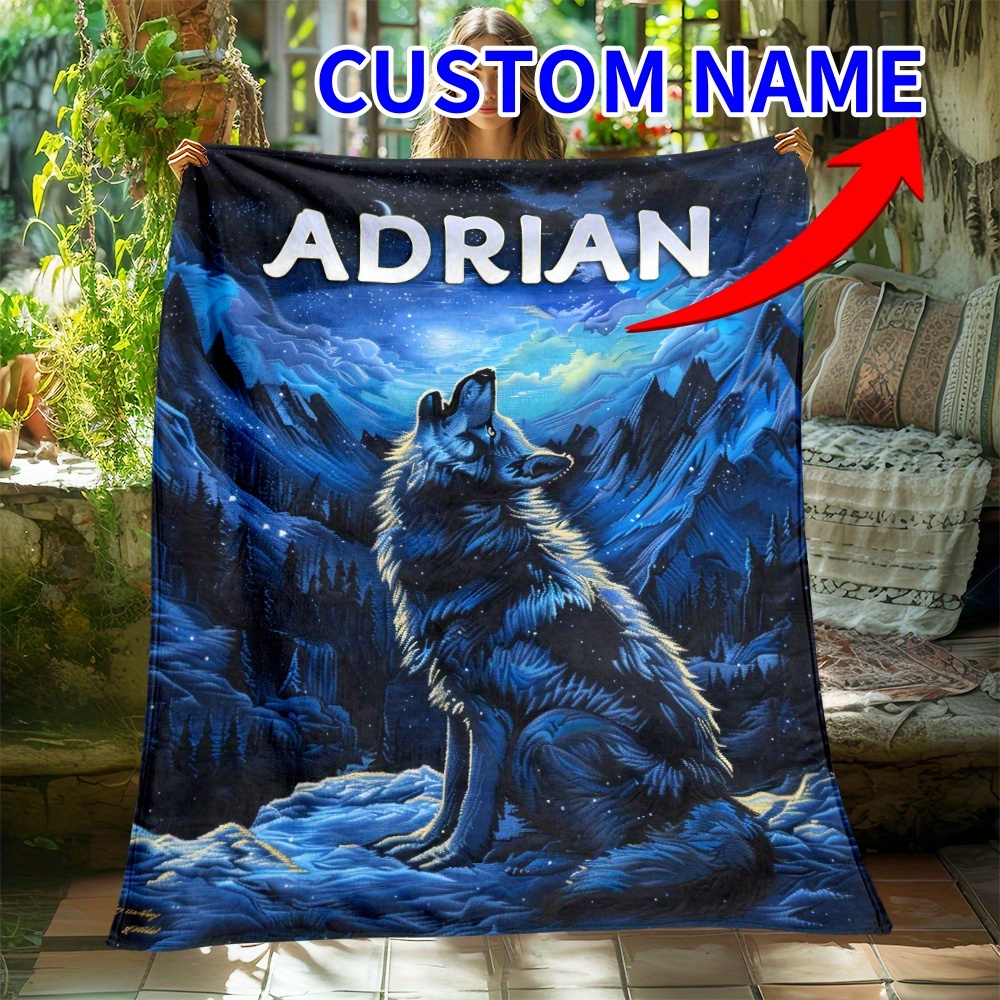 

Custom Wolf In Snow Print Soft Flannel Throw Blanket - Personalized Name, Lightweight & Warm For Couch, Bedroom, Office Chair - Ideal For Travel, Camping - Unique Gift For Family