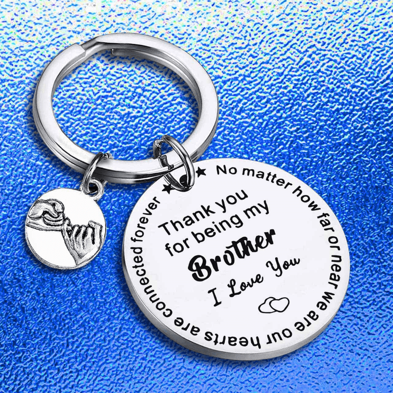 

2 Pcs Brother Appreciation Stainless Steel Keychains, Engraved "thank You For Being My Brother" Circular Pendant With Charm, Accessory For Sibling