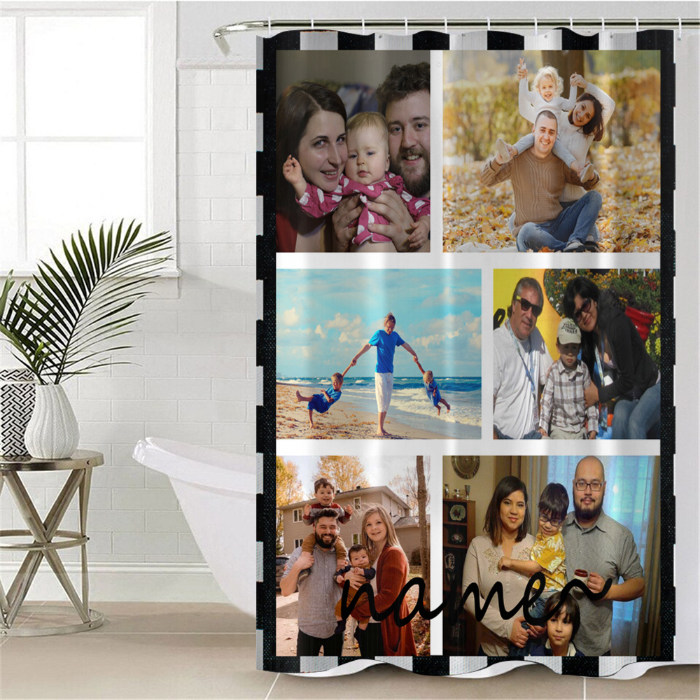 

Custom Family Photo Shower Curtain - Waterproof & Mold-resistant Polyester, No-drill Installation With Hooks Included, Perfect For All Seasons