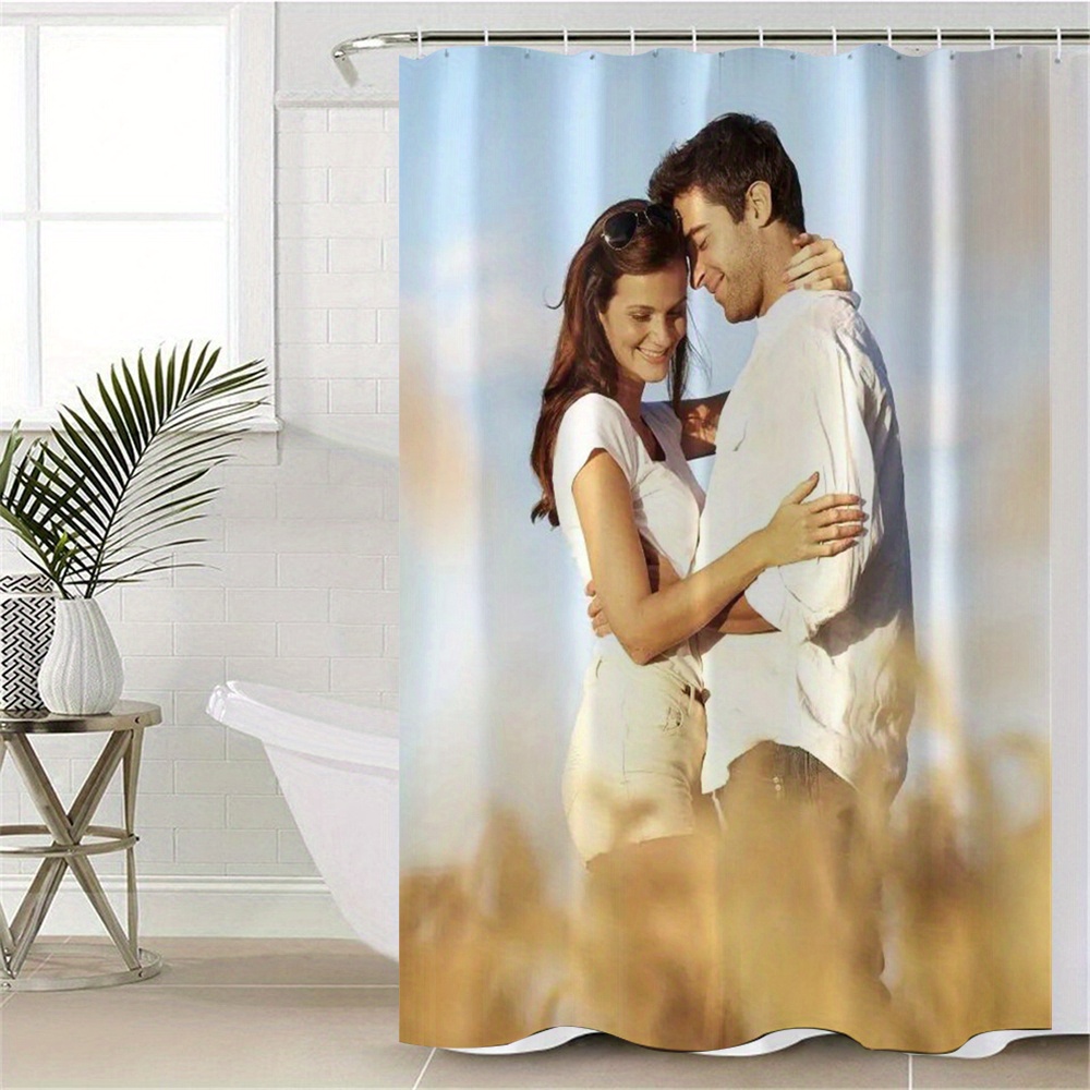 

[customized] 1pcs Couple Photo Digital Printed Polyester Waterproof Shower Curtain Without Punching Partition Bathroom Curtain