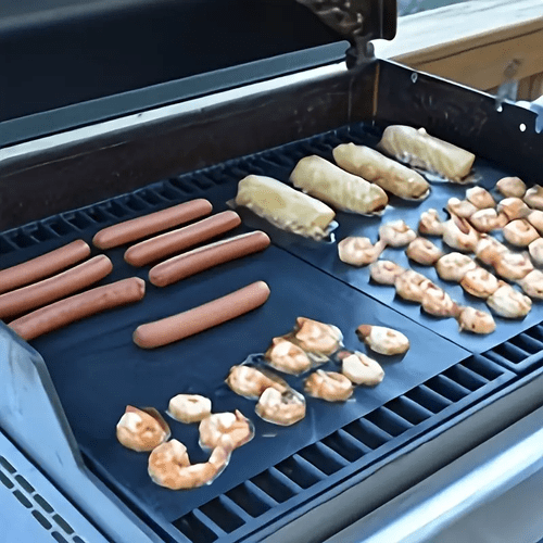 1pc non stick high heat resistant bbq grill mat durable material dumplings shrimp on outdoor grills easy clean cooking grill mat for deck cooking accessory design hightemperature resistant