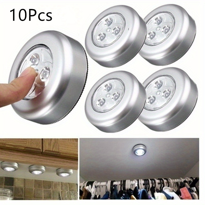 

10pcs Led Touch Light Round, 3 Leds Cordless Cabinet Night Lights, Stick-on Light Fixture For Hallway Bathroom Bedroom Kitchen Cabinet Stairs Home Decor ( Not Included Battery)