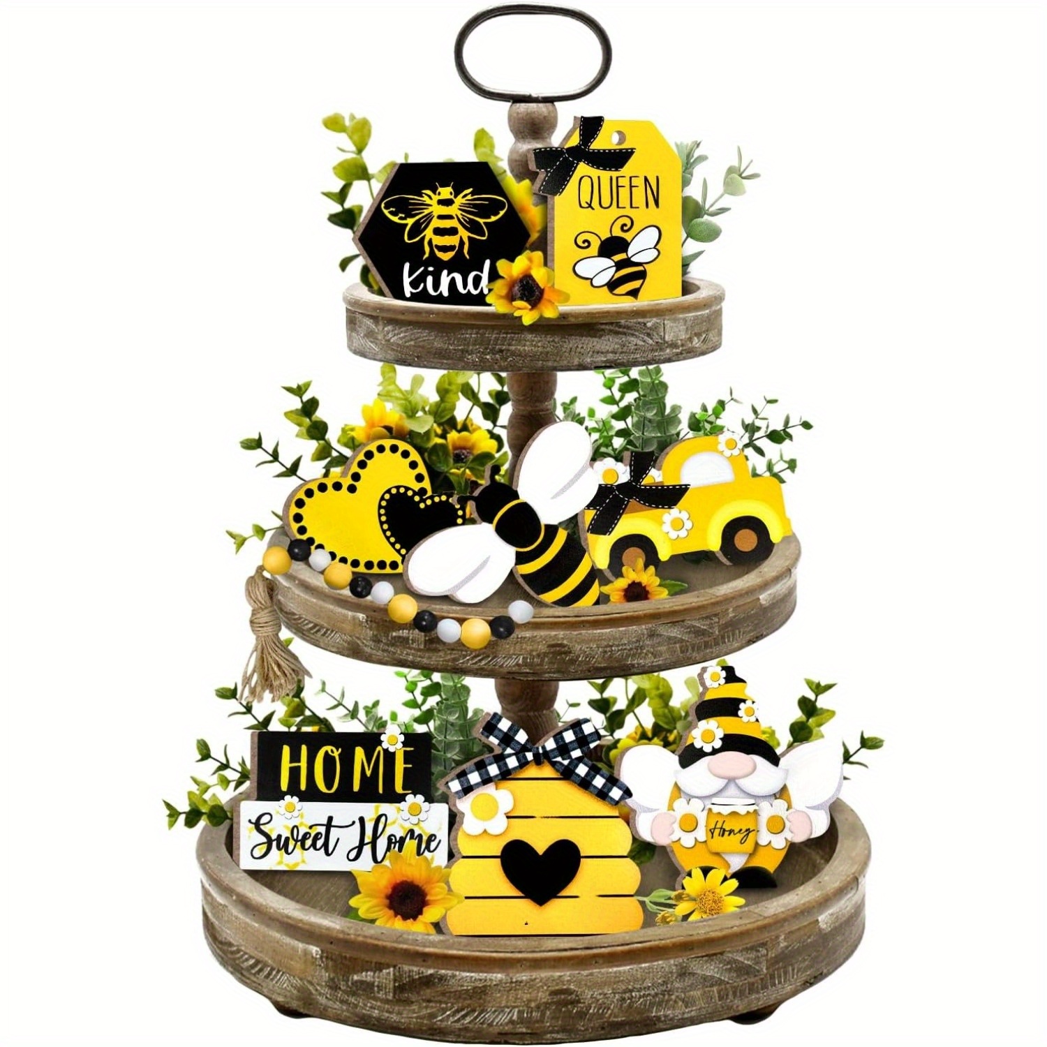 

Charming Bee-themed Farmhouse Tiered Tray Decor Set - Rustic Bumble Bee, Gnome & Honey Truck Wooden Signs For Spring/summer Home & Office Decor Bee Decor Honey Bee Decor
